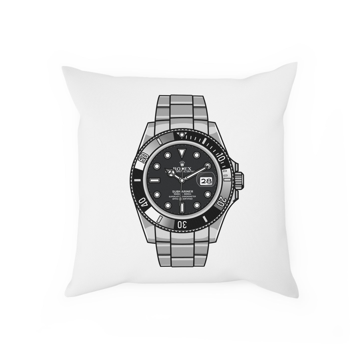 Rolex Submariner Black Single Watch Collector Square Cushion Pillow - White