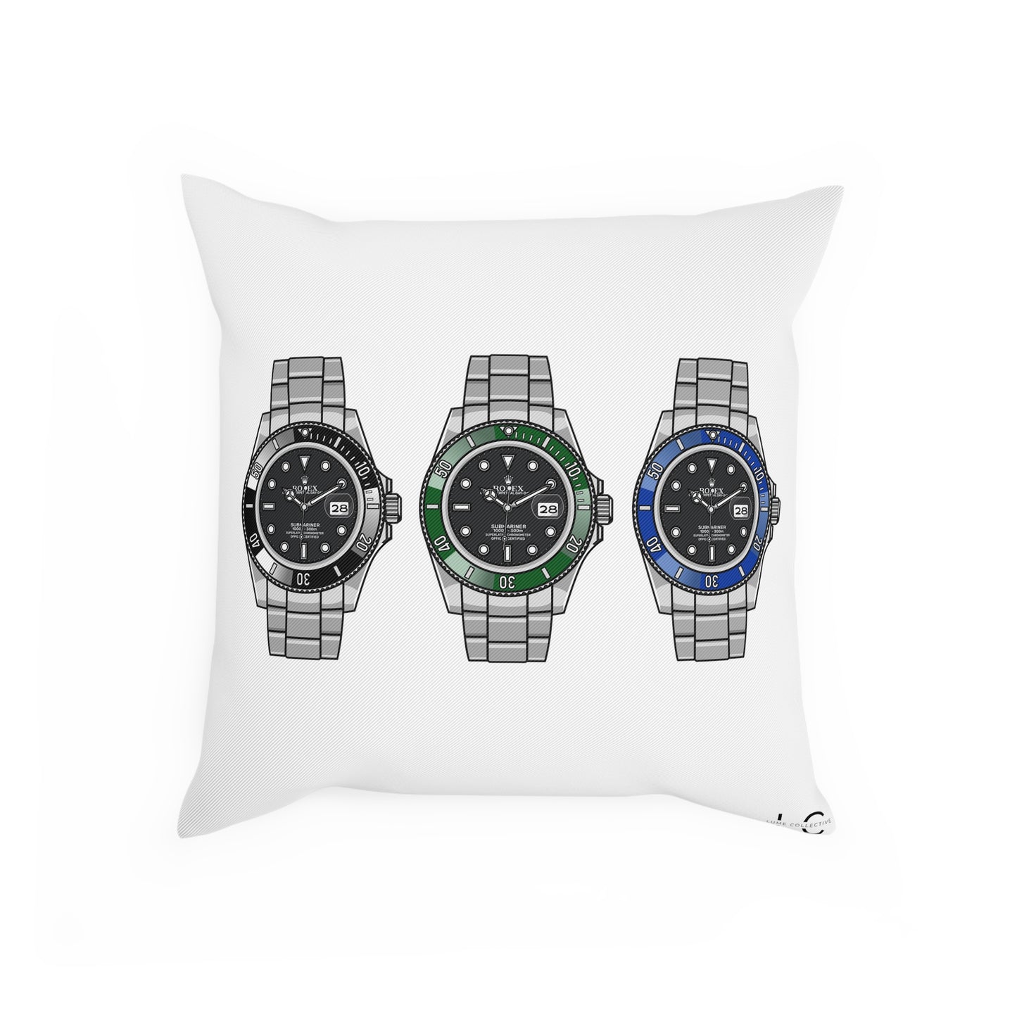 3 Rolex Submariner Trio Watch Collector Square Cushion Pillow - White