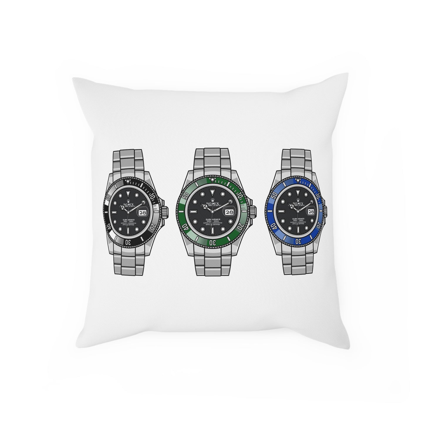 3 Rolex Submariner Trio Watch Collector Square Cushion Pillow - White